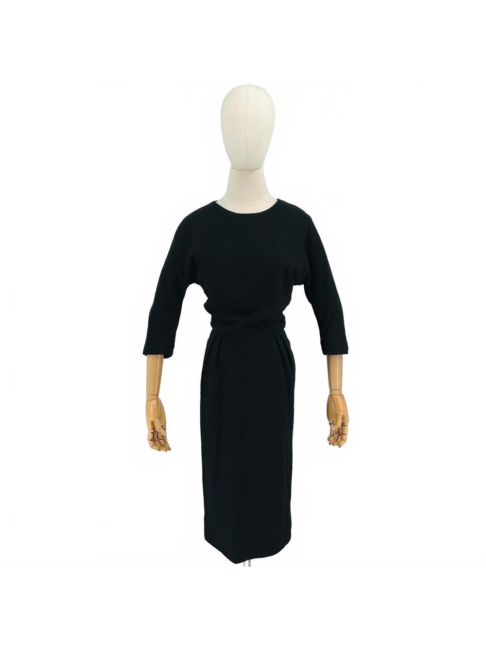 Vintage 60s Black Wool Handmade Sheath Dress